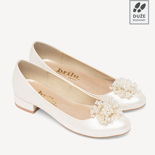 Ślubne perłowe balerinki z perłową ozdobą Amaris ivory