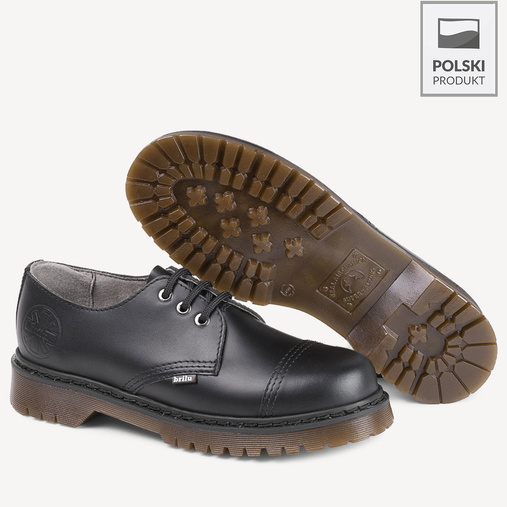 Skórzane glany BRILU niskie 3-dziurki kauczukowy spód czarne