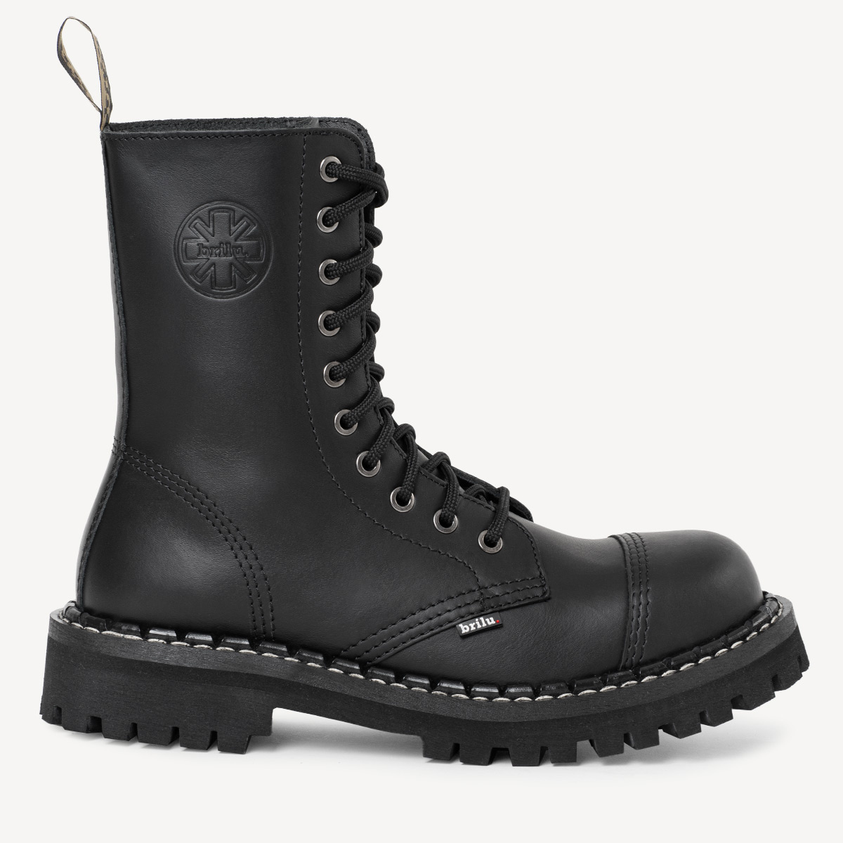 Skórzane glany BRILU wysokie 10-dziurek czarne