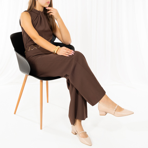 Eleganckie czółenka na niskim obcasie z paskiem Kiley beżowe