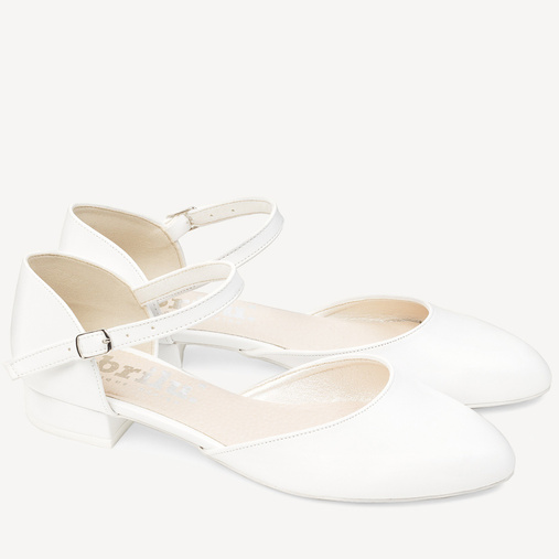 Ślubne licowe balerinki z paskiem Angelica białe