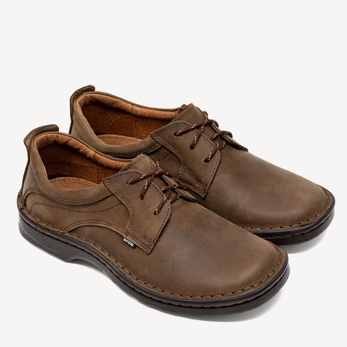 Wytrzymałe skórzane półbuty Herman brązowe