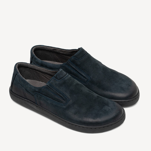 Męskie skórzane półbuty wkładane barefoot Wayne granatowe