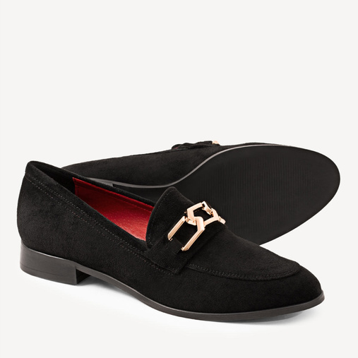 Zamszowe półbuty wsuwane z ozdobą Kellie czarne