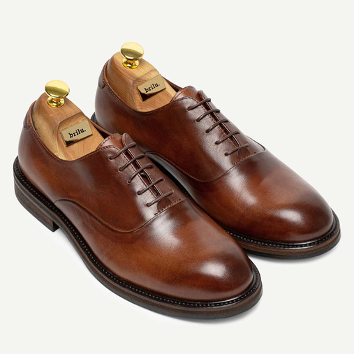 Skórzane wizytowe półbuty męskie oksfordy Oscar jasny brąz