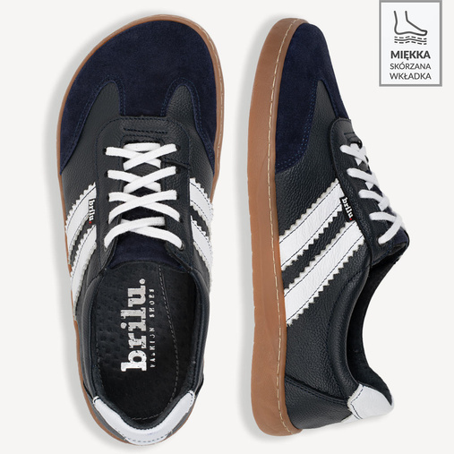 Skórzane minimalistyczne sneakersy barefoot Chelsey granatowe