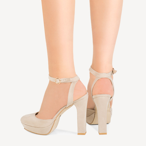 Eleganckie czółenka na platformie z odkrytą piętą Olivia beżowe