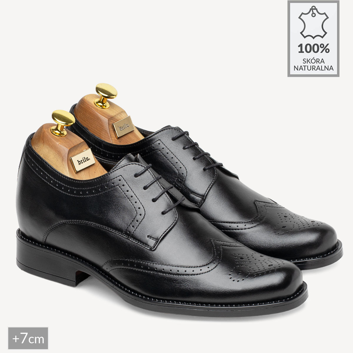 Męskie podwyższające buty wizytowe brogsy Dylan czarne