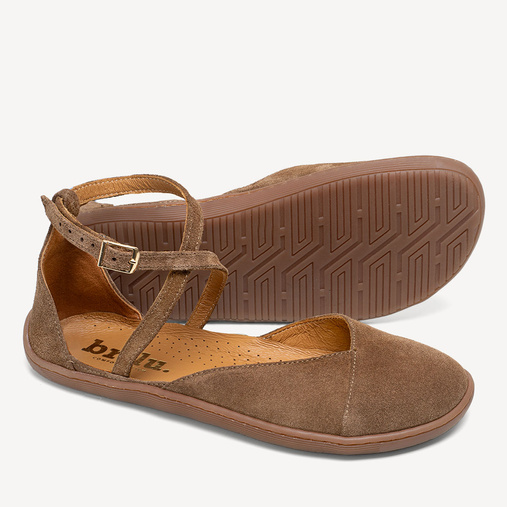 Zamszowe baleriny z paskami barefoot Indie brązowe