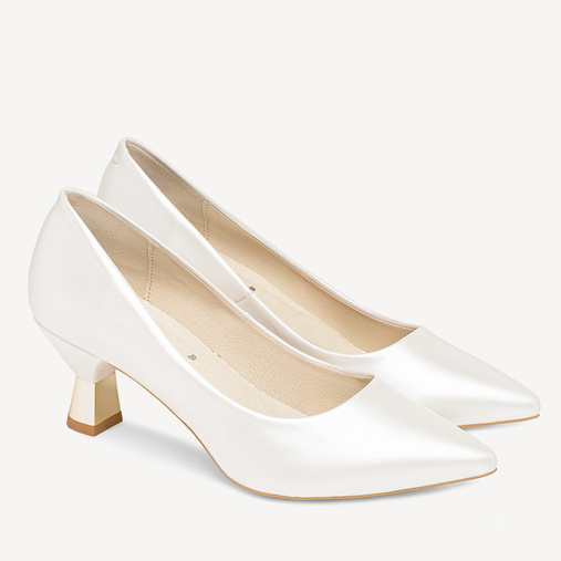 Ślubne perłowe szpilki z ozdobnym obcasem Brienne ivory