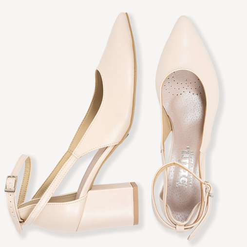 Ślubne czółenka na słupku z wycięciami Marietta cieliste ecru