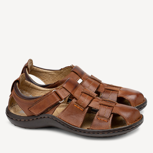Męskie skórzane sandały zapinane na rzepy Axel brązowe