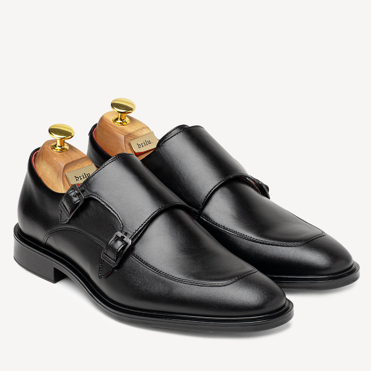 Eleganckie skórzane monki ze sprzączkami Bruce czarne