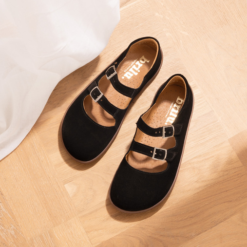 Skórzane zamszowe baleriny barefoot Montana czarne