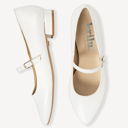 Ślubne balerinki na płaskim obcasie z paskiem Willow białe