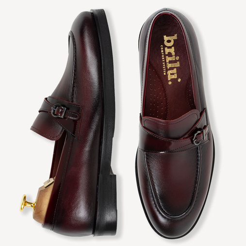 Skórzane loafersy męskie z klamrą Jared bordowe
