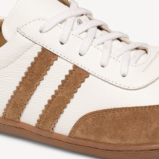 Skórzane damskie sneakersy barefoot Vanilla biało-brązowe