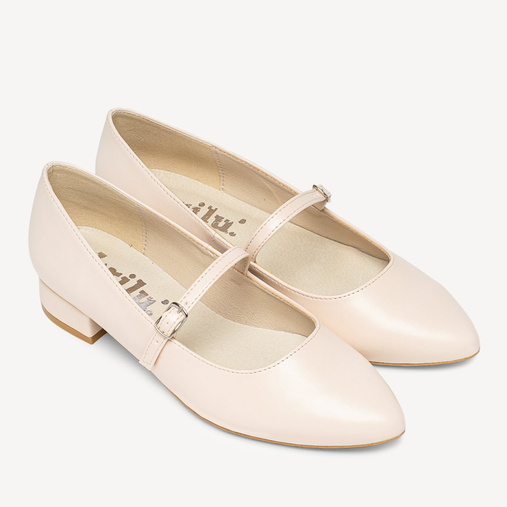 Ślubne balerinki na płaskim obcasie z paskiem Willow cieliste ecru