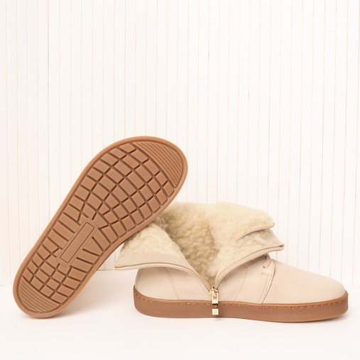 Skórzane sznurowane trzewiki damskie barefoot z wełną naturalną Errin beżowe 