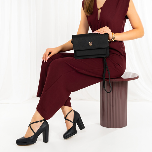 Licowe czółenka na platformie z paskami Wilma czarne