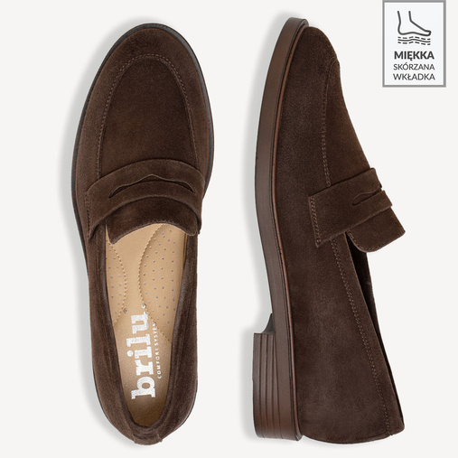 Zamszowe wsuwane półbuty damskie Melanie brązowe